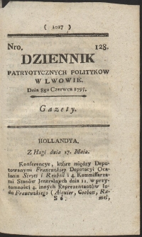 Dziennik Patryotycznych Politykow w Lwowie. R. 1795 Nr 128