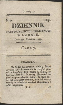 Dziennik Patryotycznych Politykow w Lwowie. R. 1795 Nr 129