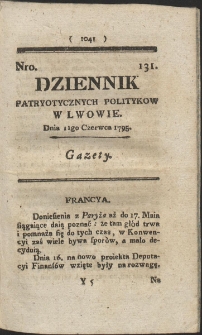 Dziennik Patryotycznych Politykow w Lwowie. R. 1795 Nr 131