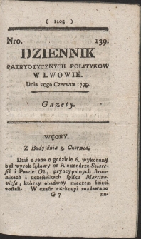 Dziennik Patryotycznych Politykow w Lwowie. R. 1795 Nr 139