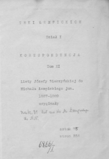 Teki Łempickich. Listy Józefy Bierzyńskiej do Michała Łempickiego (jun.) z lat 1887-1889.