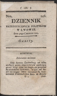 Dziennik Patryotycznych Politykow w Lwowie. R. 1795 Nr 146