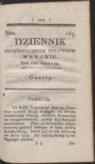 Dziennik Patryotycznych Politykow w Lwowie. R. 1795 Nr 165