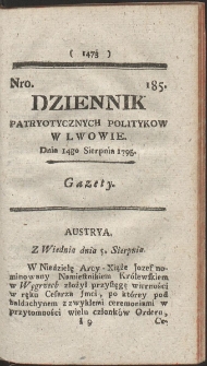 Dziennik Patryotycznych Politykow w Lwowie. R. 1795 Nr 185