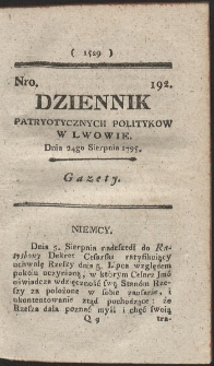 Dziennik Patryotycznych Politykow w Lwowie. R. 1795 Nr 192