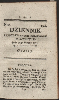 Dziennik Patryotycznych Politykow w Lwowie. R. 1795 Nr 194