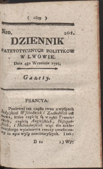 Dziennik Patryotycznych Politykow w Lwowie. R. 1795 Nr 202