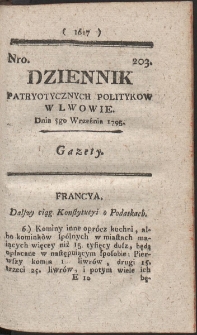 Dziennik Patryotycznych Politykow w Lwowie. R. 1795 Nr 203