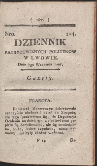 Dziennik Patryotycznych Politykow w Lwowie. R. 1795 Nr 204