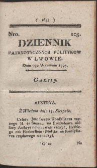 Dziennik Patryotycznych Politykow w Lwowie. R. 1795 Nr 205