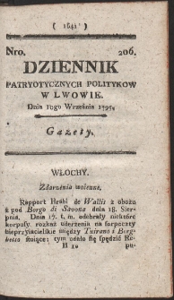 Dziennik Patryotycznych Politykow w Lwowie. R. 1795 Nr 206