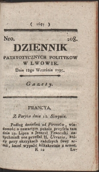 Dziennik Patryotycznych Politykow w Lwowie. R. 1795 Nr 208