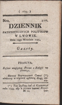 Dziennik Patryotycznych Politykow w Lwowie. R. 1795 Nr 210