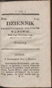 Dziennik Patryotycznych Politykow w Lwowie. R. 1795 Nr 215