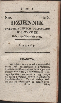 Dziennik Patryotycznych Politykow w Lwowie. R. 1795 Nr 216