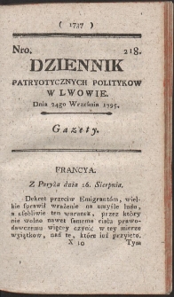 Dziennik Patryotycznych Politykow w Lwowie. R. 1795 Nr 218