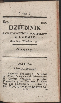 Dziennik Patryotycznych Politykow w Lwowie. R. 1795 Nr 220