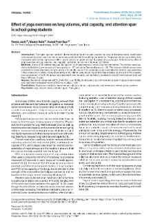 Eﬀect of yoga exercises on lung volumes, vital capacity, and attention span in school going students