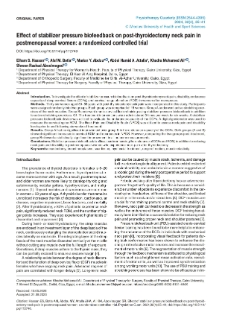 Eﬀect of stabilizer pressure biofeedback on post-thyroidectomy neck pain in postmenopausal women: a randomized controlled trial