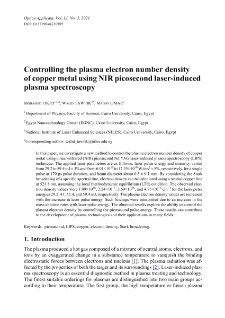 Controlling the plasma electron number density of copper metal using NIR picosecond laser-induced plasma spectroscopy