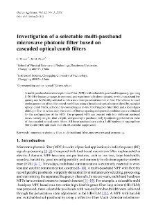 Investigation of a selectable multi-passband microwave photonic filter based on cascaded optical comb filters