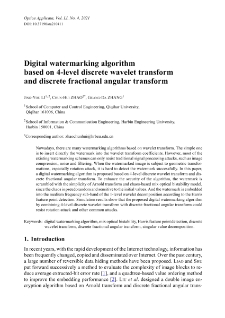 Digital watermarking algorithm based on 4-level discrete wavelet transform and discrete fractional angular transform