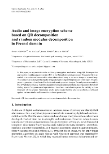 Audio and image encryption scheme based on QR decomposition and random modulus decomposition in Fresnel domain