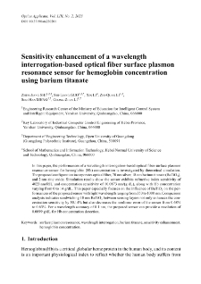 Sensitivity enhancement of a wavelength interrogation-based optical fiber surface plasmon resonance sensor for hemoglobin concentration using barium titanate