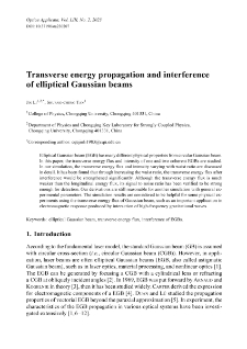 Transverse energy propagation and interference of elliptical Gaussian beams