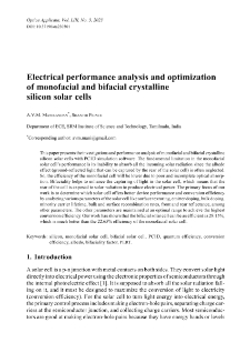 Electrical performance analysis and optimization of monofacial and bifacial crystalline silicon solar cells