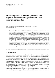 Effects of plasma expansion plumes in view of pulses laser irradiating centimeter-scale spherical space debris