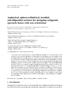 Aspherical, sphero-cylindrical, toroidal, and ellipsoidal surfaces for designing astigmatic spectacle lenses with axis orientation