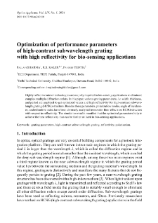 Optimization of performance parameters of high-contrast subwavelength grating with high reflectivity for bio-sensing applications