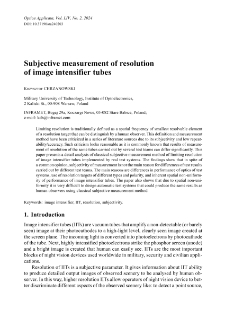 Subjective measurement of resolution of image intensifier tubes