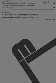 Modelowanie matematyczne i badania zautomatyzowanych węzłów cieplnych