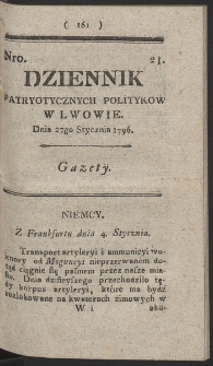 Dziennik Patryotycznych Politykow w Lwowie. R. 1796 Nr 21