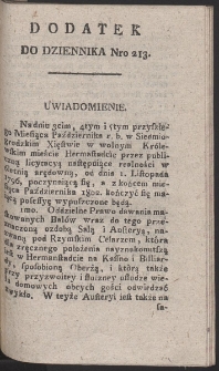 Dziennik Patryotycznych Politykow w Lwowie. R. 1796 Nr 213 (dodatek)
