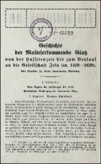 Geschichte der Malteserkommende Glatz von der Hussitienzeit bis zum Verkauf an die Gesellschaft Jesu (ca. 1420-1629)