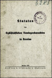 Statuten des Erzbischöflichen Theologenkonviktes in Breslau