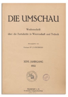 Die Umschau : Wochenschschrift über die Fortschritte in Wissenschaft und Technik. 26. Jahrgang, 1922, Nr 41