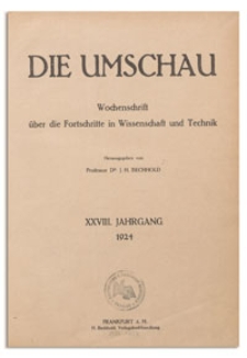 Die Umschau : Wochenschschrift über die Fortschritte in Wissenschaft und Technik. 28. Jahrgang, 1924, Heft 4