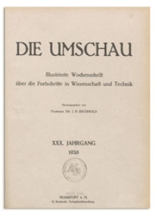 Die Umschau : Wochenschschrift über die Fortschritte in Wissenschaft und Technik. 30. Jahrgang, 1926, Heft 51