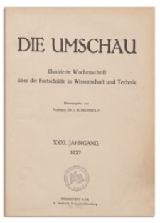 Die Umschau : Illustrierte Wochenschschrift über die Fortschritte in Wissenschaft und Technik. 31. Jahrgang, 1927, Heft 36