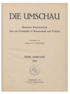 Die Umschau : Illustrierte Wochenschschrift über die Fortschritte in Wissenschaft und Technik. 33. Jahrgang, 1929, Heft 18