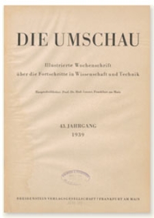 Die Umschau : Illustrierte Wochenschschrift über die Fortschritte in Wissenschaft und Technik. 43. Jahrgang, 1939, Heft 40