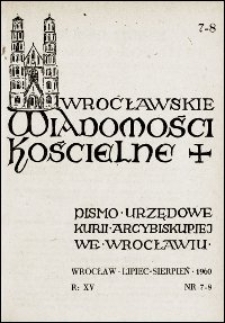 Wrocławskie Wiadomości Kościelne. R. 15, 1960, nr 7-8