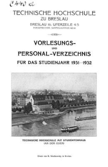 Vorlesungs- und Personal-Verzeichnis : Für das Studienjahr 1931-1932