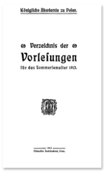 Verzeichnis der Vorlesungen für das Sommersemester 1913