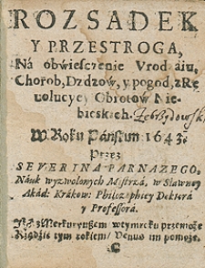 Kalendarz na rok 1643 Przez Seweryna Parnazego [...] napisany