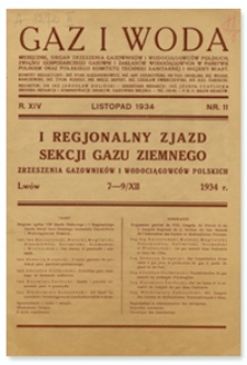Gaz i Woda. R. XIV, listopad 1934, Nr 11